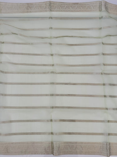 ShopNaya Exclusive | Handwoven | Silk Organza | Pastel Green | Silver Zari | Ships from California